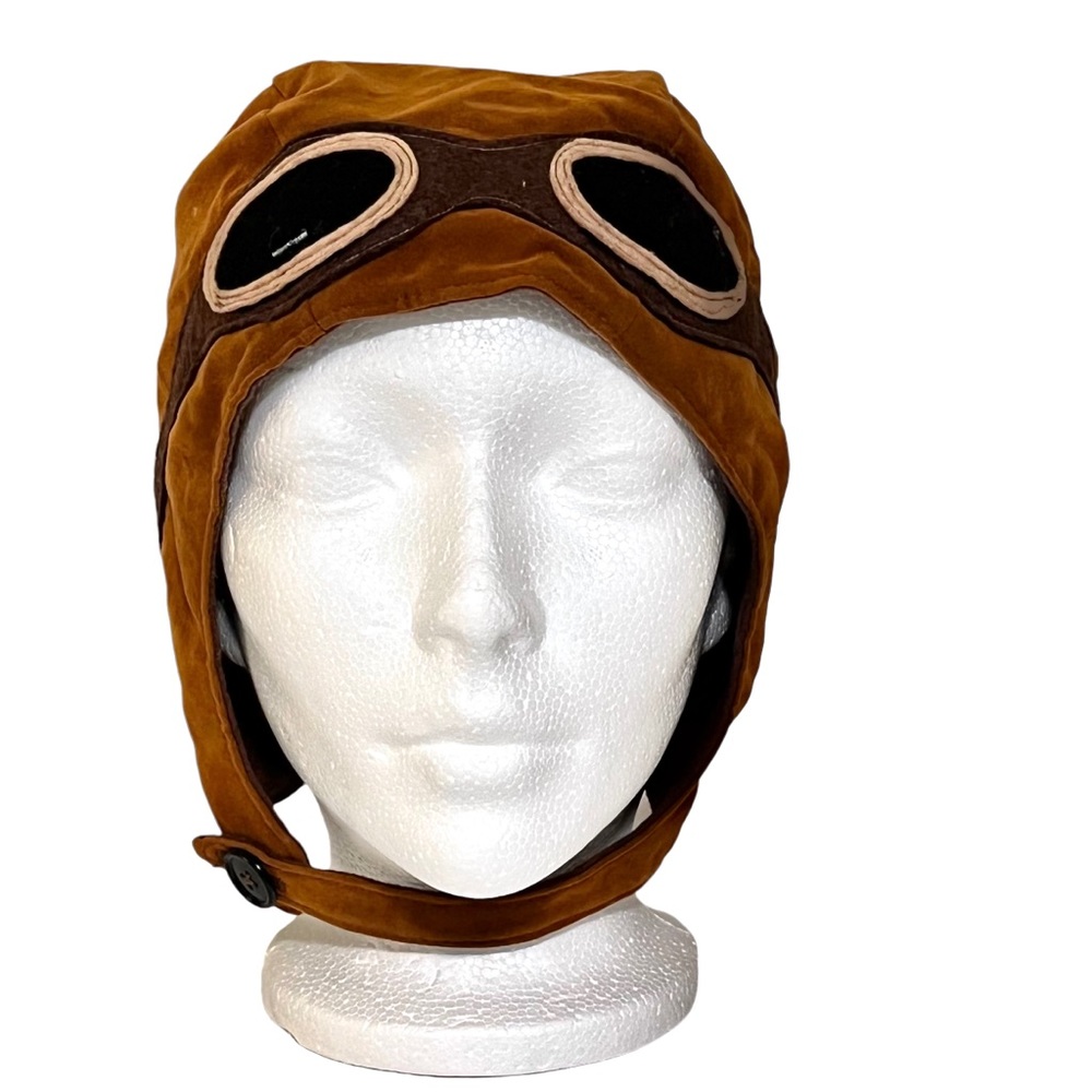 Kids Aviator Soft Helmet Hat with appliqué goggles and Chin strap